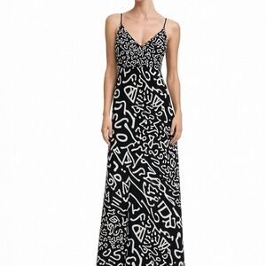 Unique Vintage Black and White Maxi Dress